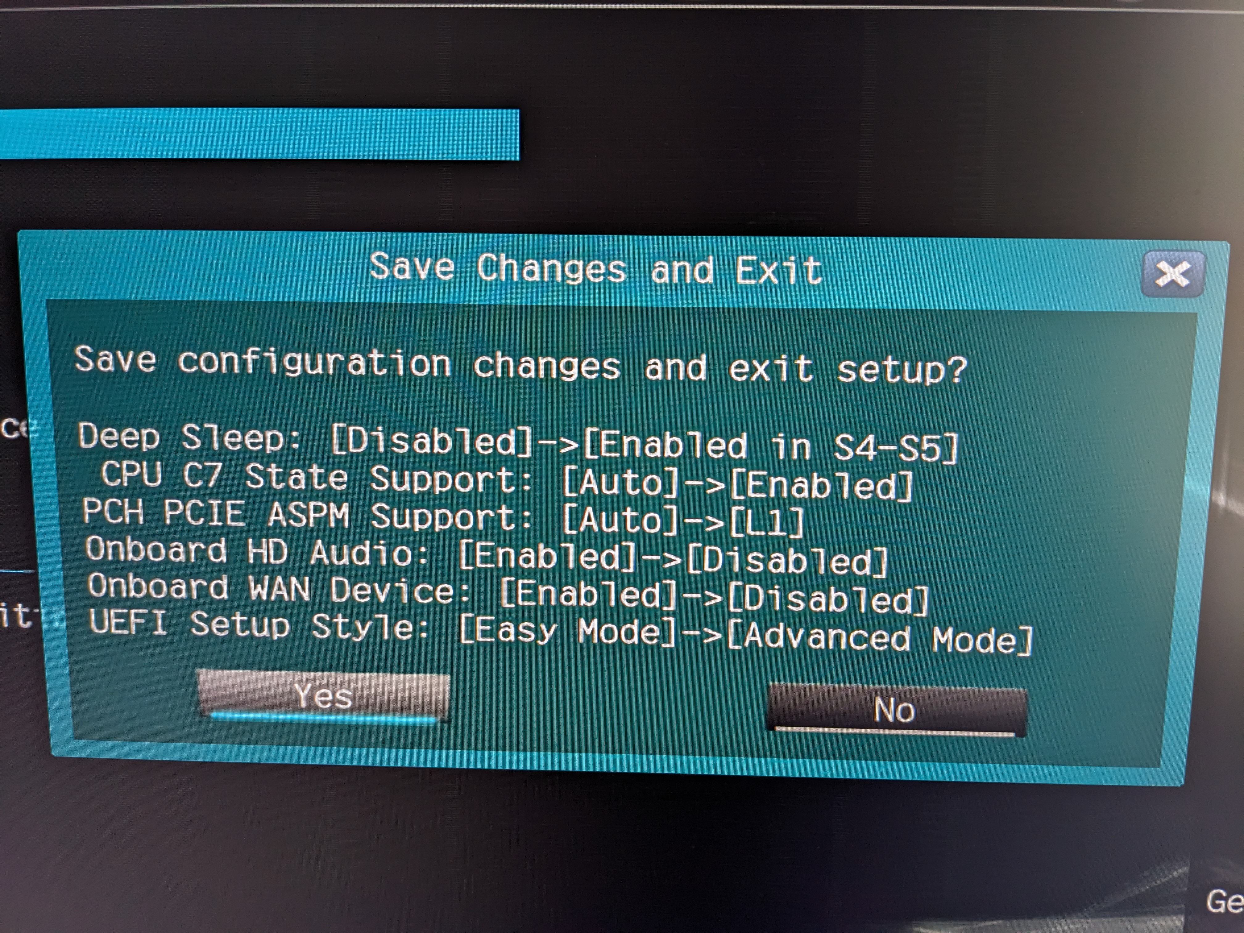 Some BIOS power saving settings I have in place