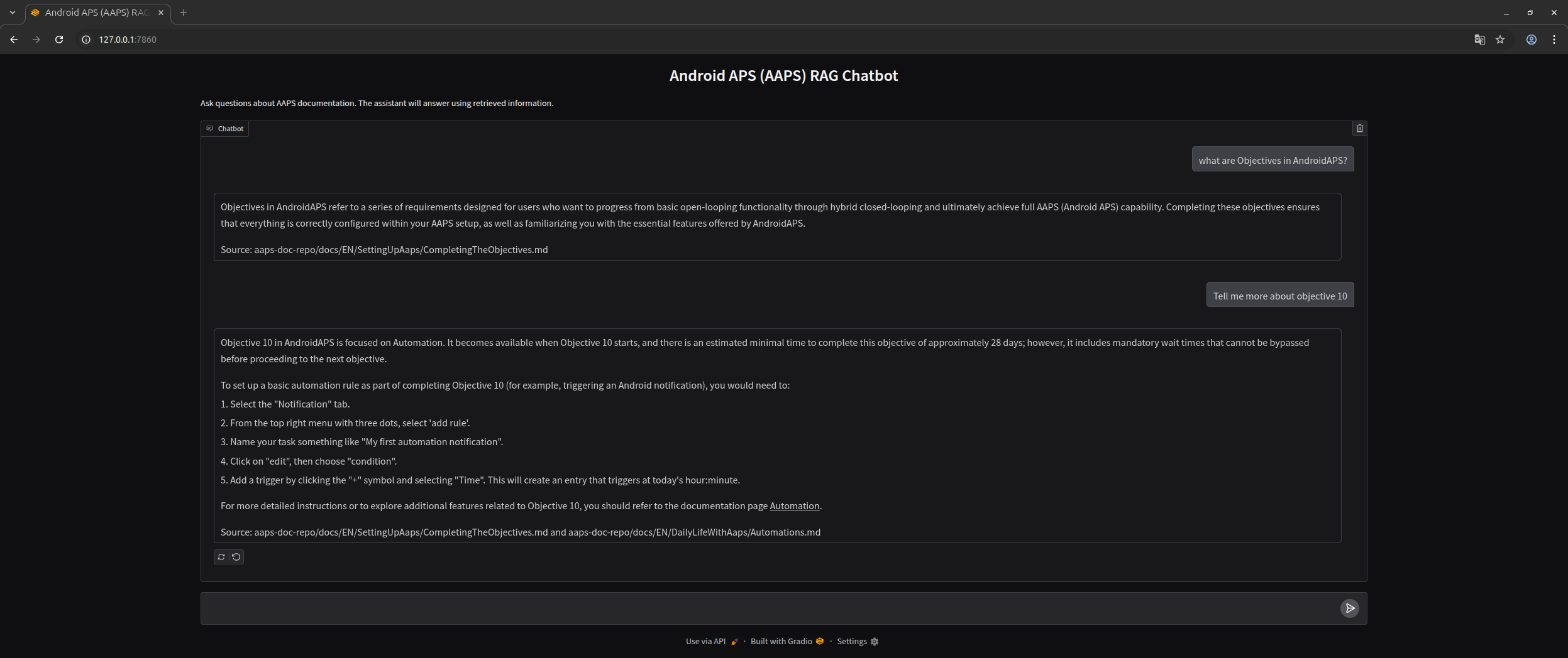 RAG chat web interface created using Gradio