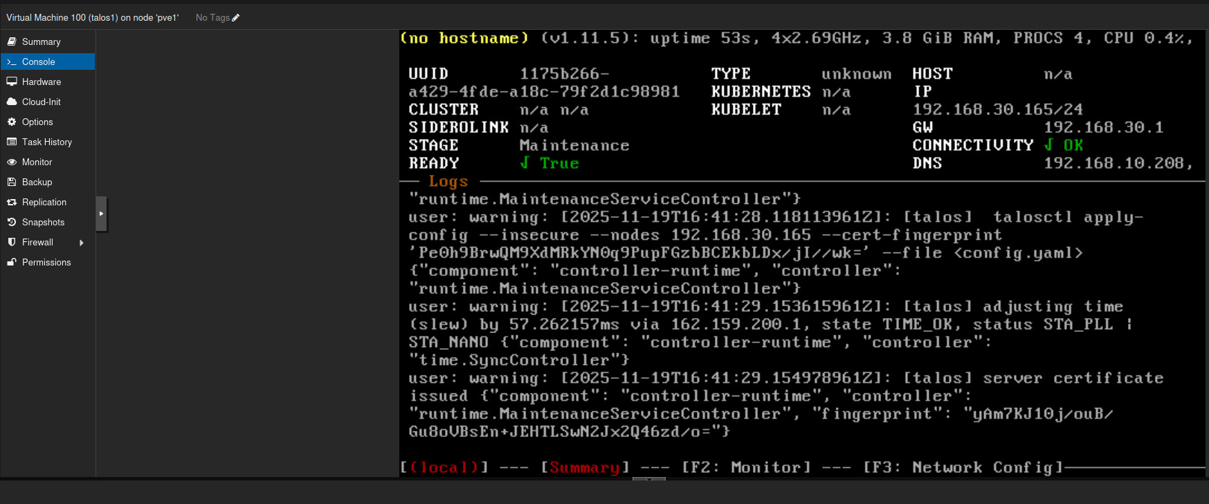 Console output at first startup